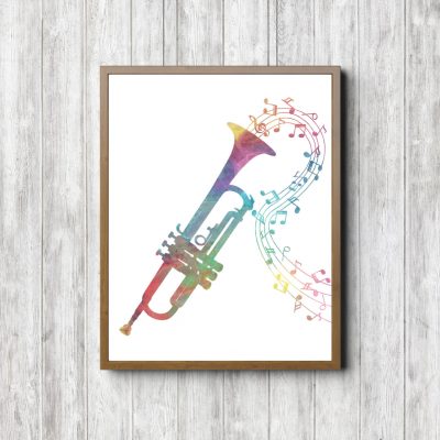 Watercolor Trumpet & Music Notes