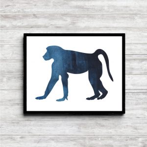 Blue Watercolor Baboon Silhouette