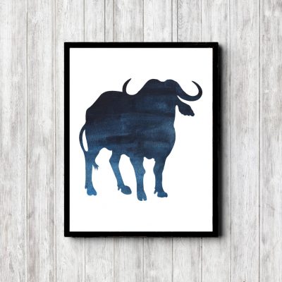 Blue Watercolor Buffalo Silhouette