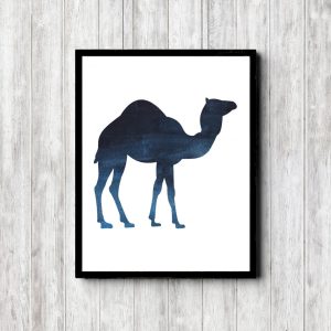 Blue Watercolor Desert Camel