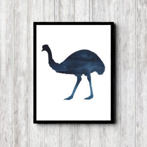 Watercolor Emu Bird Silhouette