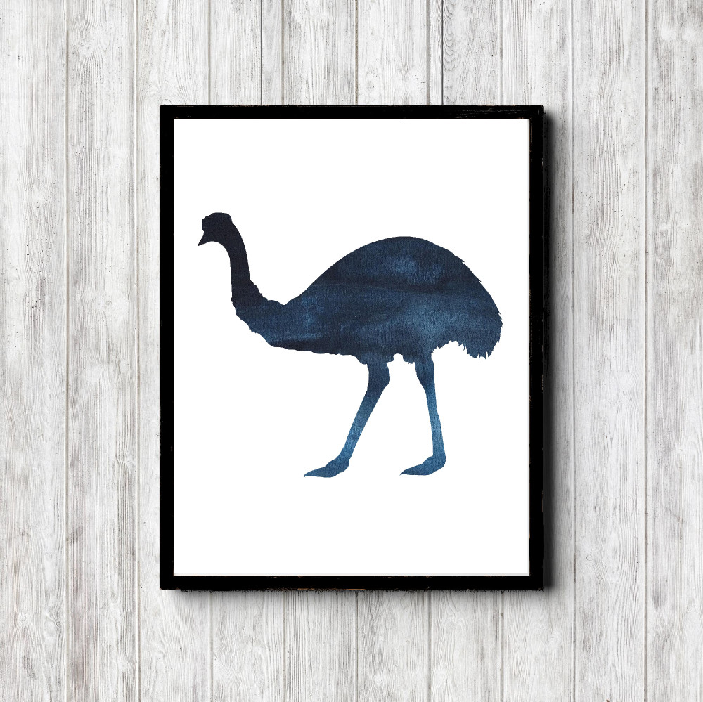 Watercolor Emu Bird Silhouette Printable