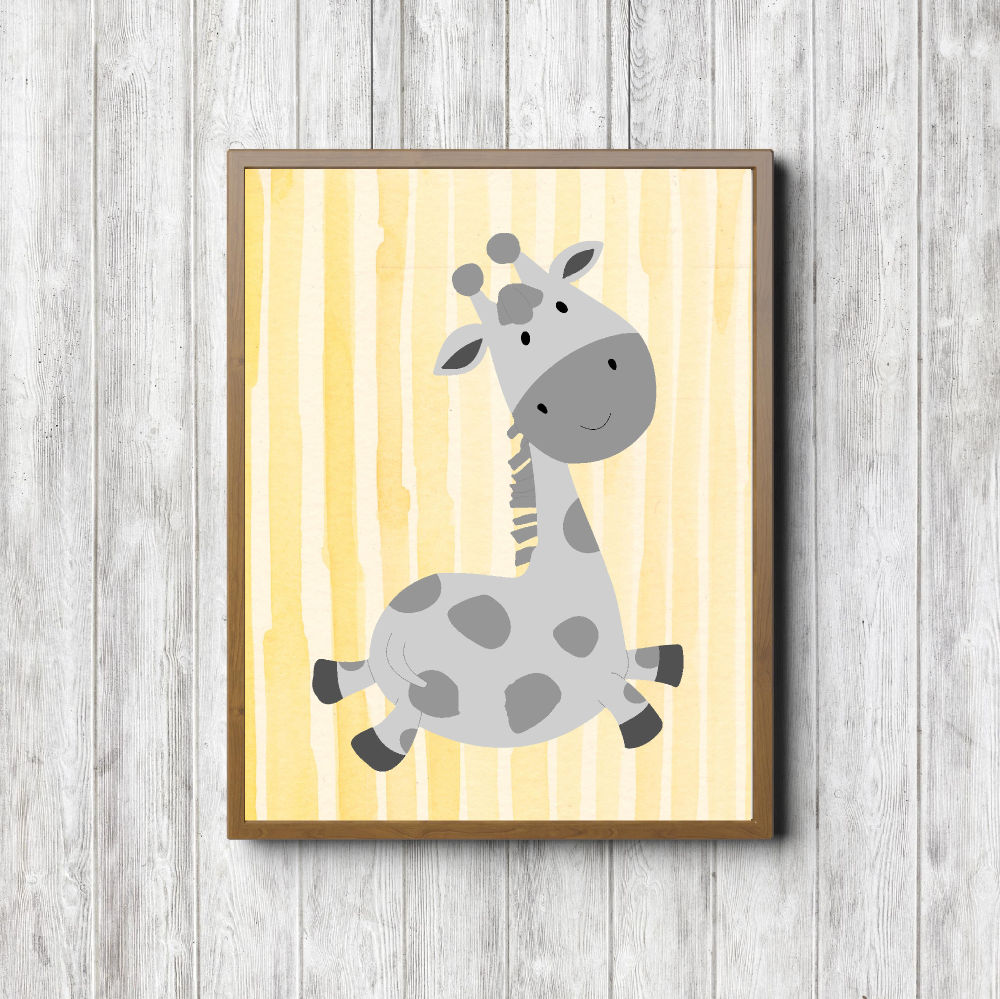 Yellow & Gray Cute Giraffe Printable
