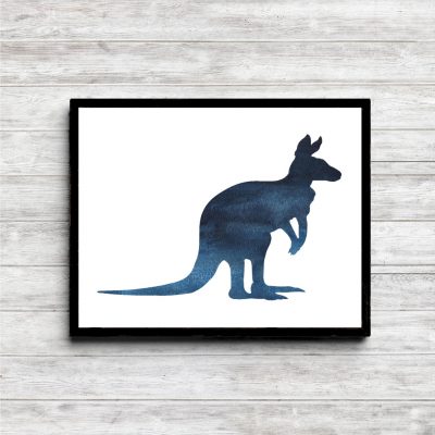 Blue Watercolor Kangaroo Silhouette