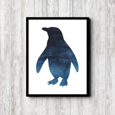 Blue Watercolor Penguin Silhouette