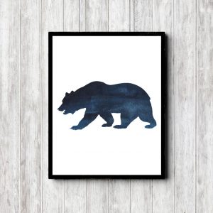 Blue Watercolor Bear Silhouette