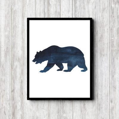 Blue Watercolor Bear Silhouette