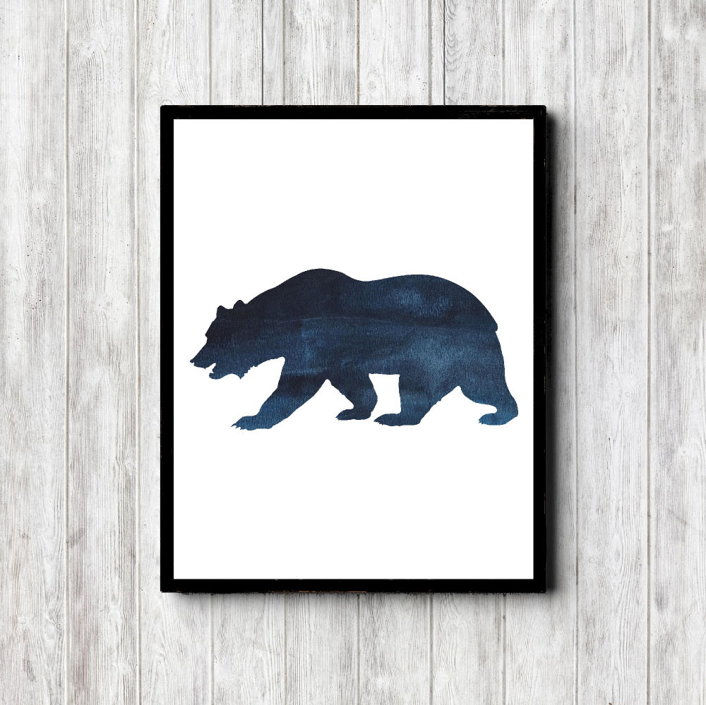 Blue Watercolor Bear Silhouette Printable