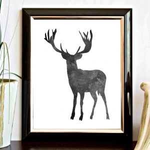 Black Watercolor Deer Silhouette