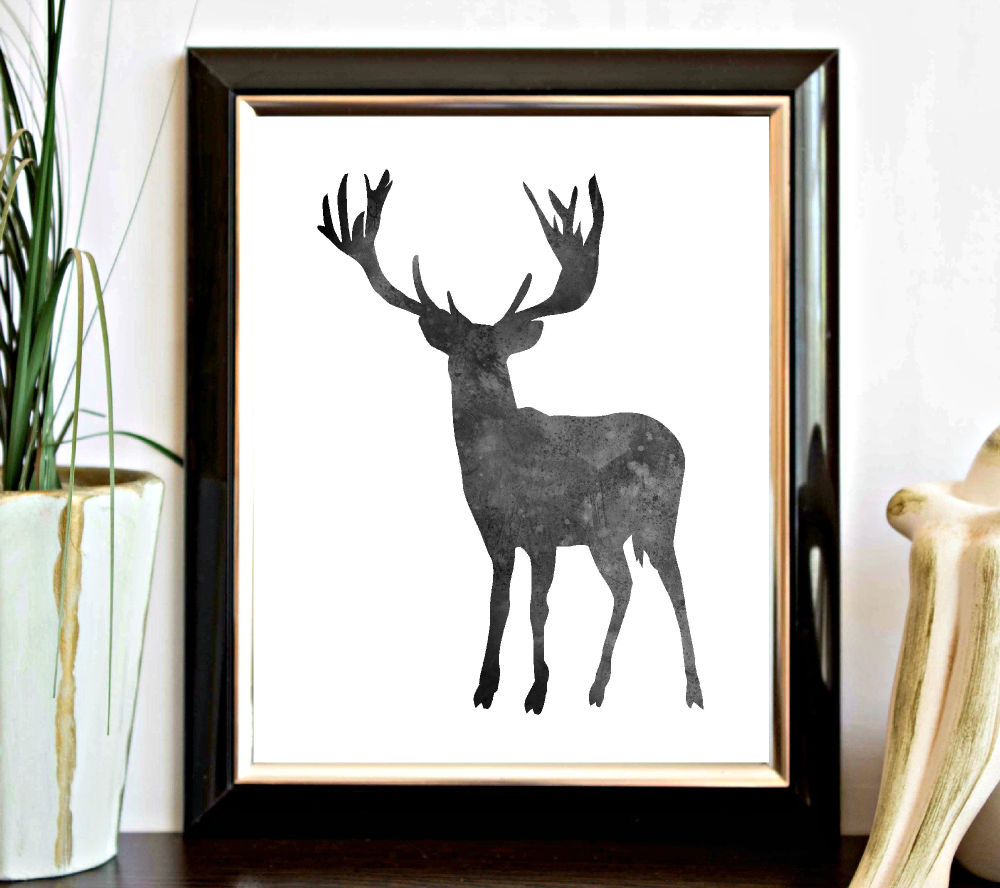 Black Watercolor Deer Silhouette