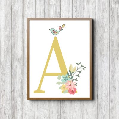 Letter A - Flowers & Bird