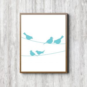 Aqua Birds On A Wire
