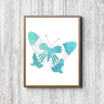 Turquoise Butterfly Watercolor Printable