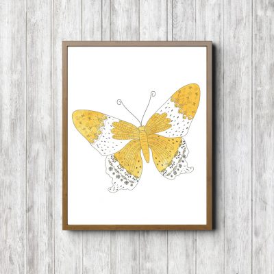 Yellow & Grey Butterfly Printable
