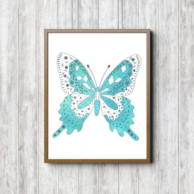 Printable Watercolor Turquoise Butterfly