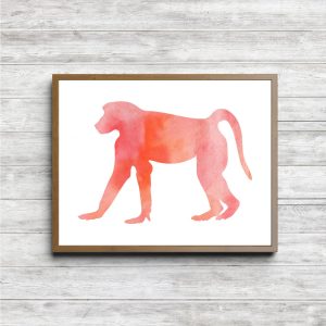 Coral Watercolor Baboon Silhouette