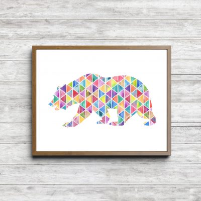 Geometric Watercolor Bear Silhouette