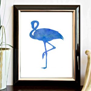 Blue Watercolor Flamingo Silhouette