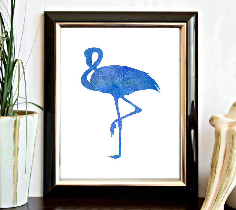 Blue Watercolor Flamingo Silhouette