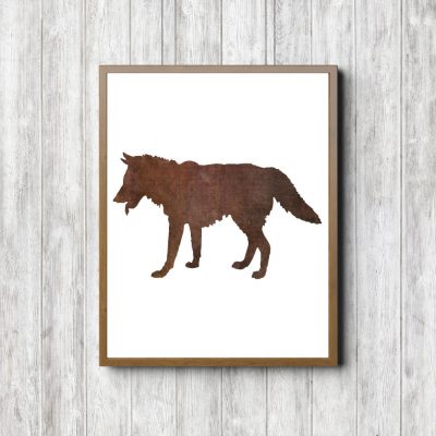 Brown Watercolor Wolf Silhouette