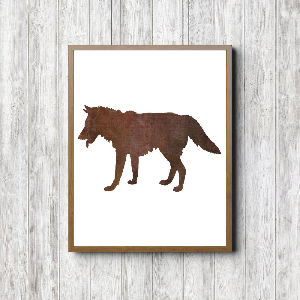 Brown Watercolor Wolf Silhouette