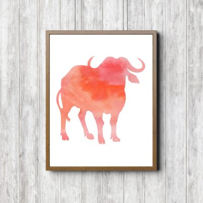 Coral Watercolor Buffalo Silhouette