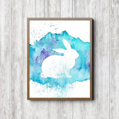 Turquoise Watercolor Bunny Silhouette