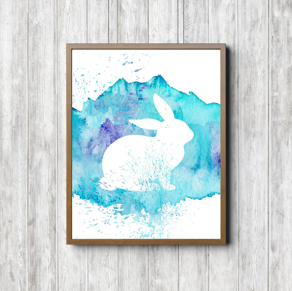 Turquoise Watercolor Bunny Silhouette