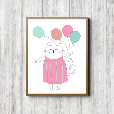 Cat With Pink Balloons