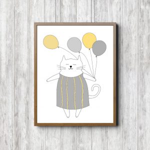 Cat With Gray Balloons