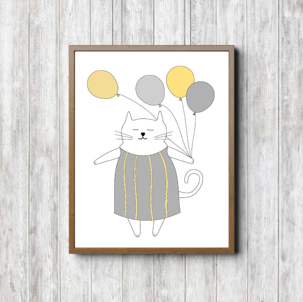 Cat With Gray Balloons