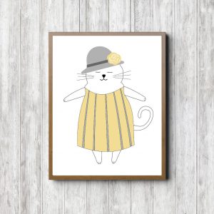 Cat In Yellow Striped Dress