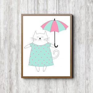 Cat With Mint Umbrella
