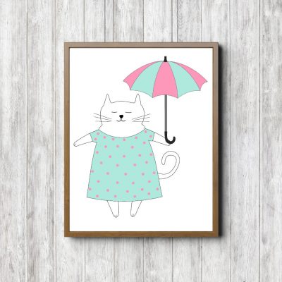 Cat With Mint Umbrella
