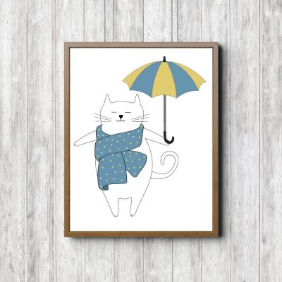 Cat With Blue Scarf