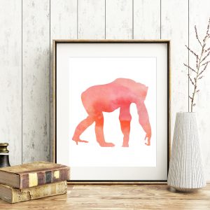 Coral Watercolor Chimpanzee Silhouette