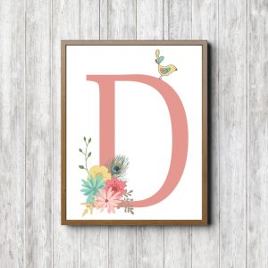 Letter D - Bouquet & Bird