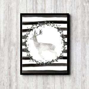 Watercolor Deer In A Wreath