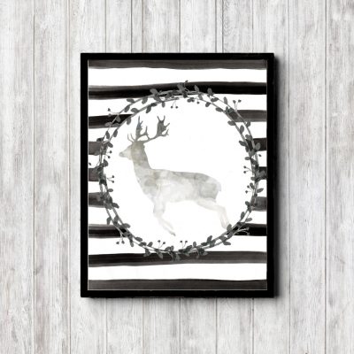 Watercolor Deer In A Wreath