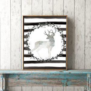 Watercolor Deer - Wreath & Stripes