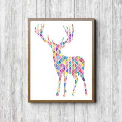 Geometric Watercolor Deer Silhouette