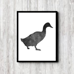 Black Watercolor Duck Silhouette