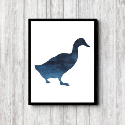 Blue Watercolor Duck Silhouette