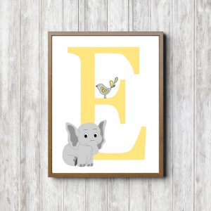 Letter E - Elephant & Bird