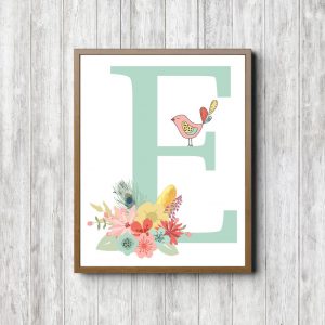 Letter E - Bouquet & Bird