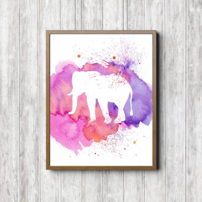 Pink Watercolor Elephant Silhouette