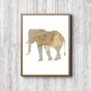 Beige Watercolor Elephant Silhouette