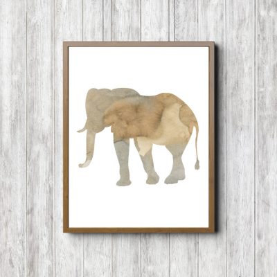 Beige Watercolor Elephant Silhouette