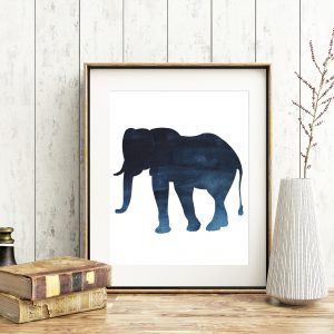 Blue Watercolor Elephant Silhouette