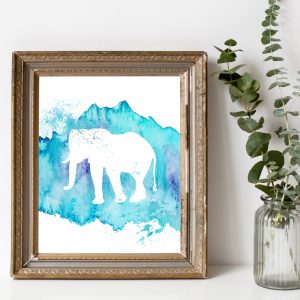 Turquoise Watercolor Elephant Silhouette